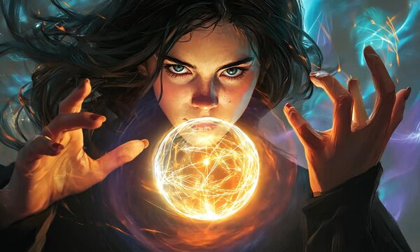 A Woman Concentrates Magic In A Crystal Sphere