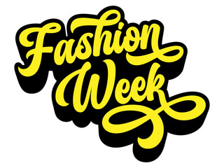 Words ‘Fashion Week’ written in retro groovy three-dimensional script lettering