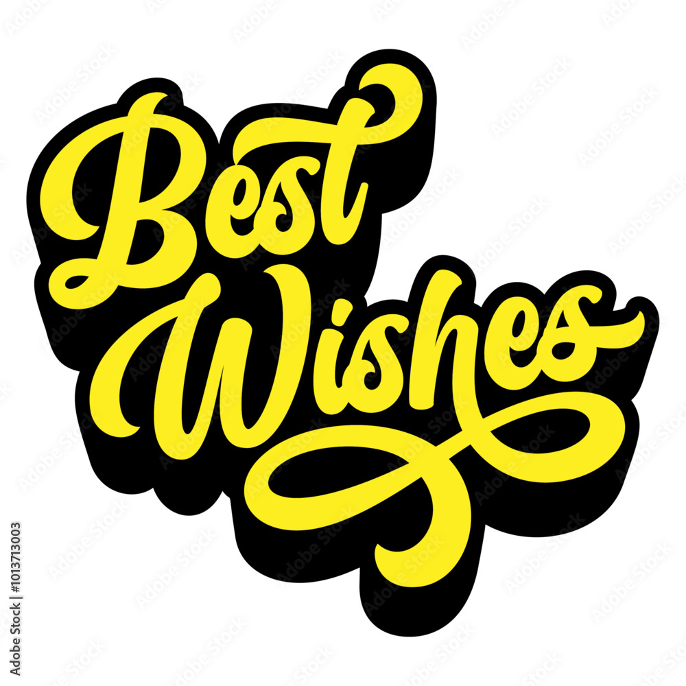 Poster words ‘best wishes’ written in retro groovy three-dimensional script lettering