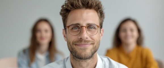 Obraz premium Engaging Portrait of a Smiling Man in a Professional Setting with Colleagues