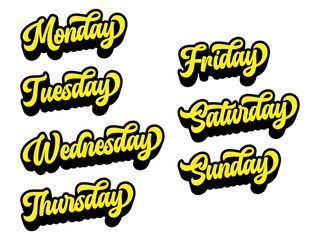 Fototapeta premium Days of the week written in retro groovy three-dimensional script lettering