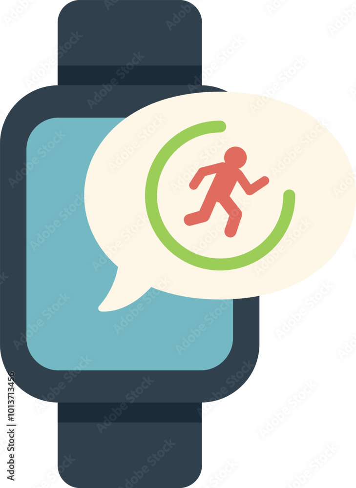 Poster smartwatch is displaying a speech bubble with a running workout progress icon, hinting at the integr