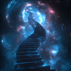 Staircase in a cosmic environment, surreal and abstract.