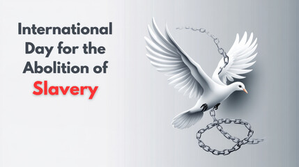 International Day for the Abolition of Slavery poster. Banner with the text. Pigeons flying over chains depicting the freedom 