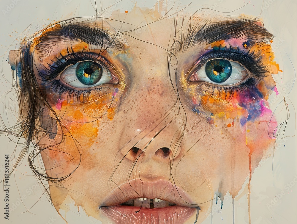 Sticker Watercolor Portrait: Close-up of a Woman's Eyes