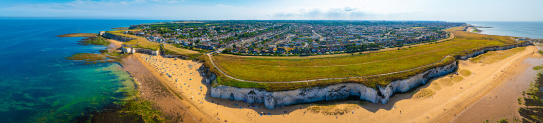 Aerial view of Botany Bay, a bay in Broadstairs facing the north sea, Kent, England