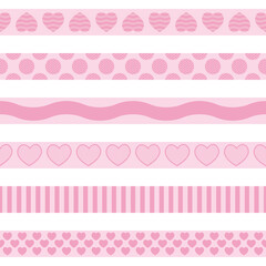 Pink Washi Tape Stripes Cute Adorable Love Hearts Seamless Vector Repeat Pattern