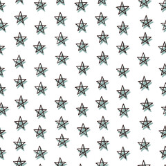 Black and Blue Star Doodles Seamless Vector Repeat Pattern