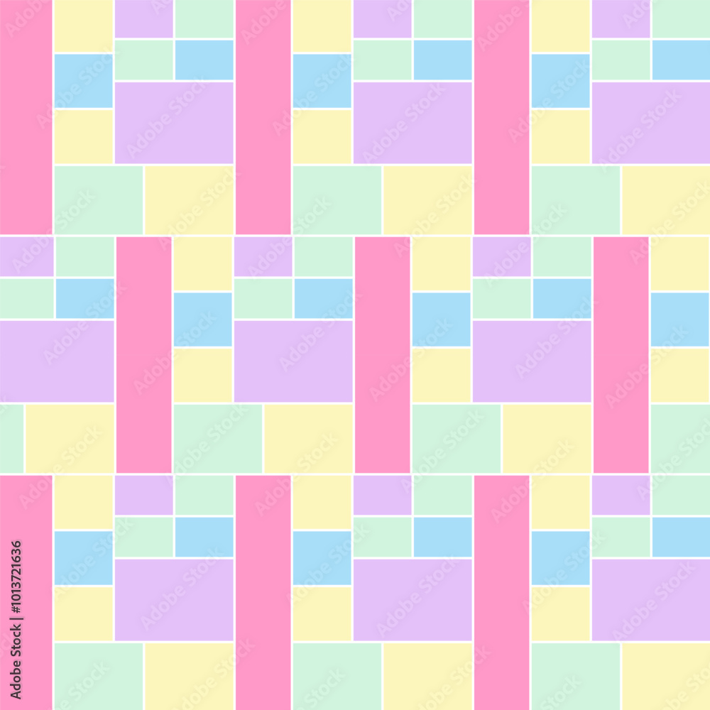 Wall mural Geometric seamless pattern.Colorful pastel square shapes repeat pattern.Abstract vector graphic illustration background.