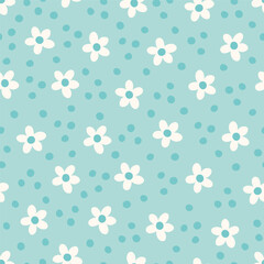 Adorable Playful Pastel Teal Flower Doodle Seamless Vector Repeat Pattern
