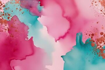 Obraz premium Stunning Watercolor Background in Warm Pastel Fuchsia Turquoise and Copper Accents