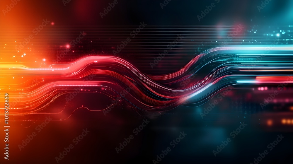 Poster imaginative abstract visualization of the lines and flows of a next gen smart transit network featur