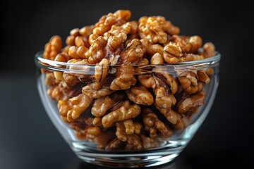 Obraz premium Nutritious Walnuts in Glass Bowl for Healthy Diet Concept