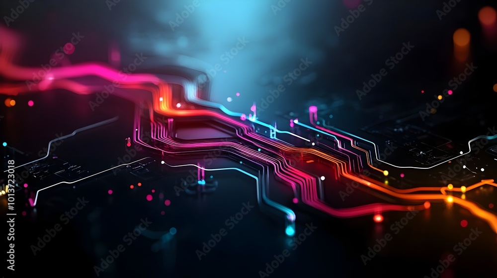 Poster imaginative abstract visualization showcasing the intricate web of dynamic pathways pulsing energy f