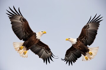 Obraz premium Stunning Eagles in Flight Against a Pure White Background