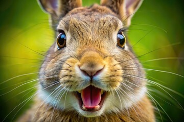 Obraz premium A delightful close-up of rabbit teeth showcases the unique beauty of this cherished domestic species, emphasizing the endearing attributes that make them so beloved.