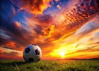 Fototapeta premium Against a stunning sunset sky, a dramatic football silhouette embodies the spirit of the game, showcasing the passion, energy, and dedication of its players.