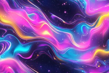 Obraz premium Vibrant neon swirl texture with starry galaxy background