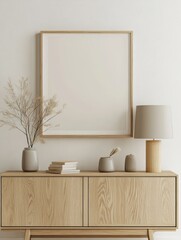 A minimalist room design with a blank canvas, books, and soft lighting, offering an atmosphere of calm and focus.