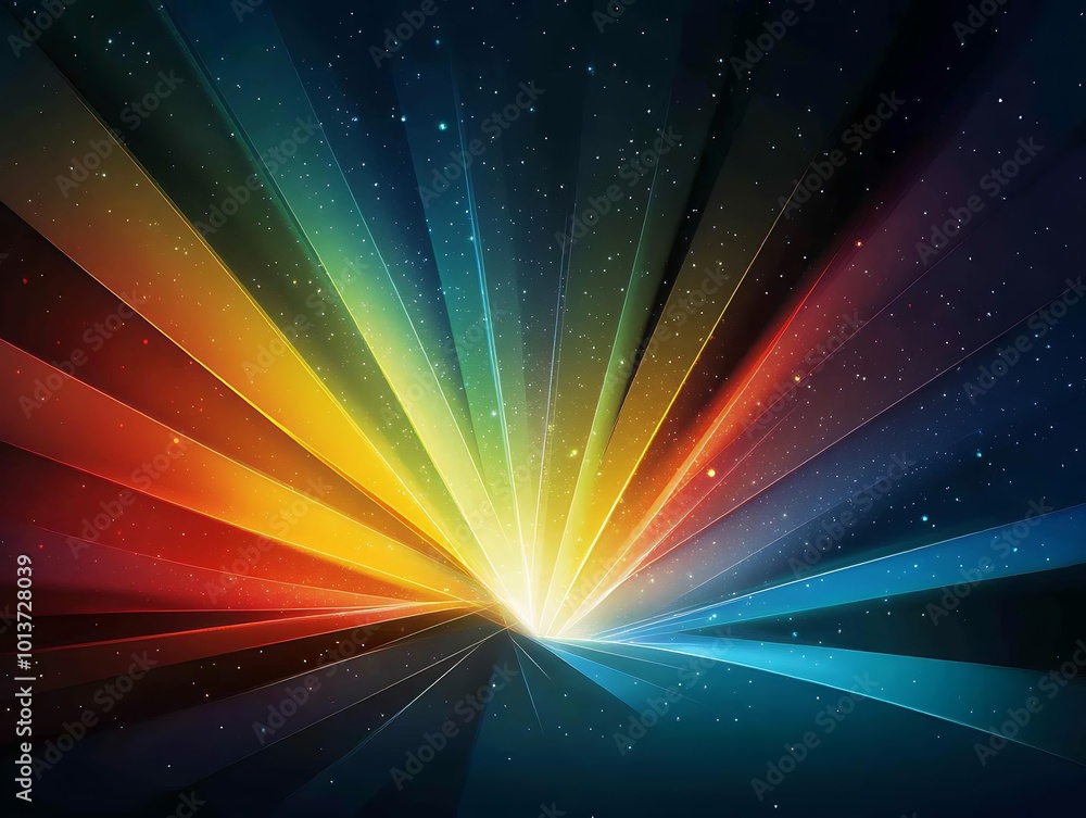 Poster abstract background with colorful rays of light and stars.