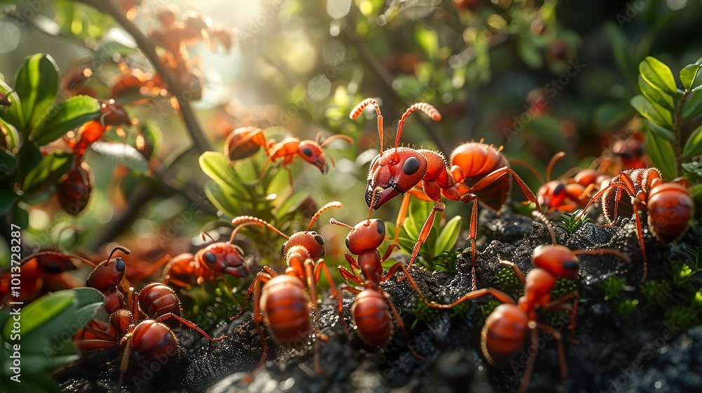 Poster Red Ants in the Forest: A Close-Up Look at Nature's Tiny Workers