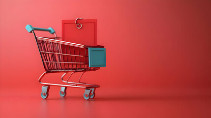 3D Floating Shopping Cart Icon with Cyber Monday Price Tag Border - Minimalistic Frame for Promotions and Advertising Copy Space