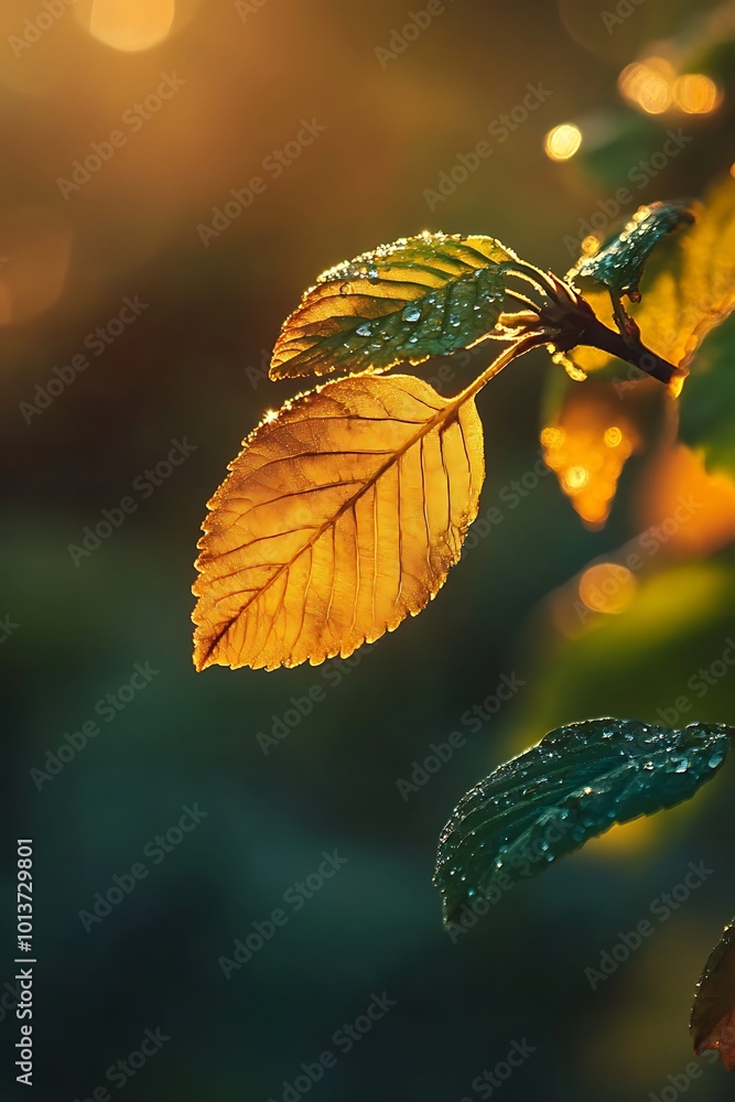 Sticker Golden Leaf In The Sunlight,  Autumn Nature Photography