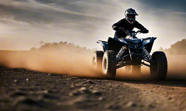 ATV rider kicking up a flurry of dirt