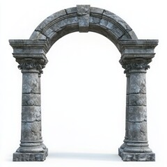 Obraz premium Rubin Stone Roman Arch Columns Isolated on White Background, Showcasing Classical Architectural Elegance and Timeless Design