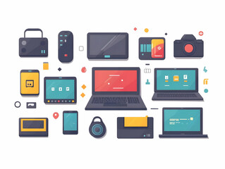 Flat Glossy Background with Floating Tech Devices and Glowing Cyber Monday Banner | Modern Vector Illustration for Tech Sale Promotions