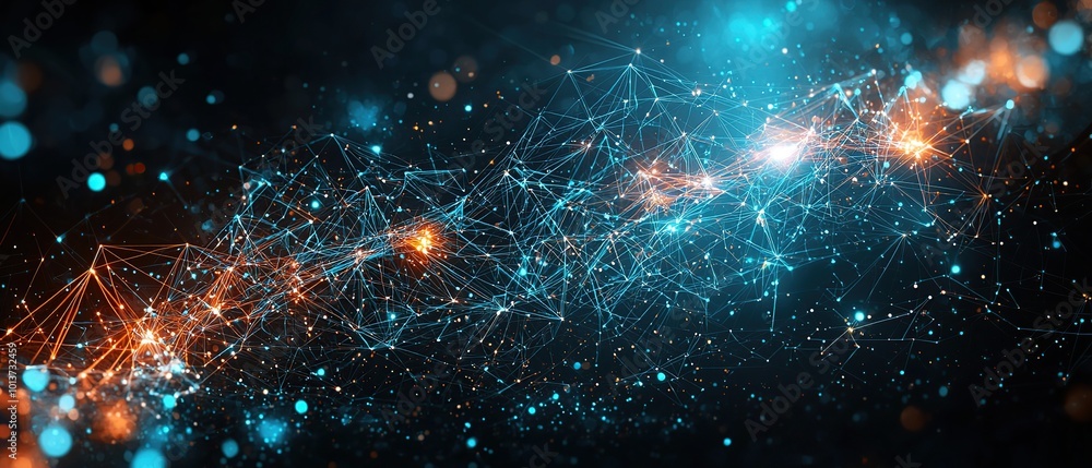 Poster abstract digital network background with glowing lights.
