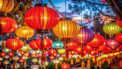 Brilliant Lunar New Year lanterns light up the festive spirit, enriching traditional celebrations with their colorful glow and embodying the joy and hope of this occasion.