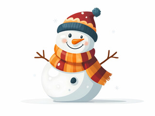 Charming Flat Floating Snowman with Colorful Scarf and Hat Isolated on White - Perfect for Festive Winter Designs and Playful Promotions