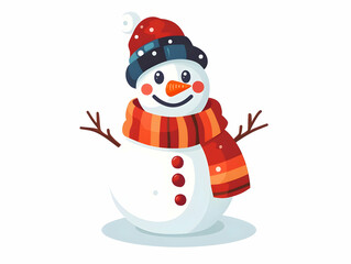 Flat Snowman Icon with Scarf - Cute Winter Activities Concept in Simple Vector Illustration for Holiday Infographics