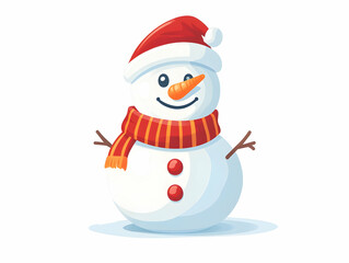 Flat Snowman with Scarf Icon on White Background - Cute Winter Character for Infographics on Holiday Activities and Seasonal Themes