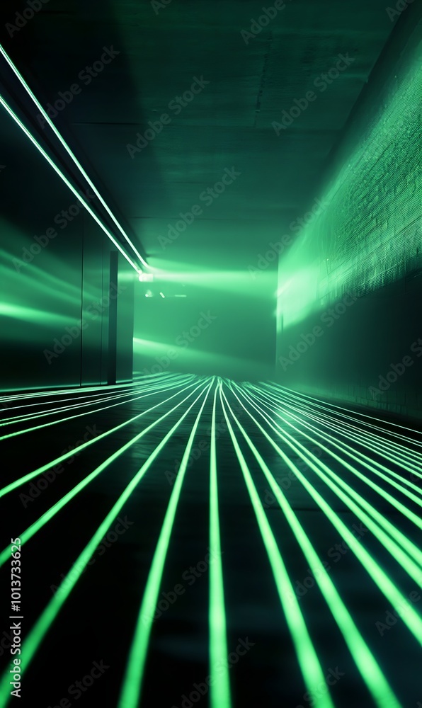 Poster 3. **dynamic club scene:** visualize an empty dark space filled with glowing green fluorescent laser