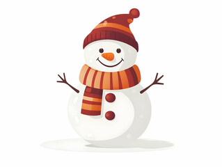 Flat Snowman Icon with Scarf - Cute Winter Design for Infographics and Holiday Themes, Isolated on White Background