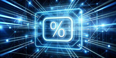 Obraz premium Glowing Abstract Discount Percentage Icon with Tech Lines - Cyber Monday Promotions in Photo Stock Concept