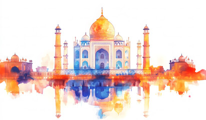 Taj Mahal in Agra, Uttar Pradesh, India. double exposure contemporary style minimalist artwork collage illustration design
