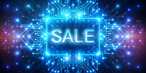 Obraz premium Glowing Abstract Price Cut Icon Surrounded by Digital Particles - Cyber Monday Discounts Concept with Radiant Light Effects for Photo Stock