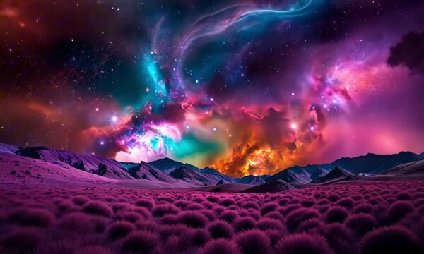 vivid cosmic dreamscape in a mesmerizing nebula of colors