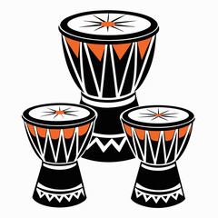 Drums with tribal patterns in an artistic style on a simple background