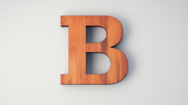 A wooden letter B sits on a plain white background.