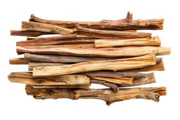 Cedar walking stick. Aromatic cedar wood sticks isolated on white background.