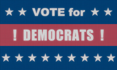 Vote Democrats! Election ticker with stars. Marketing, campaign, encouraging people to vote for democrat.