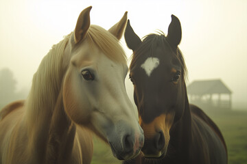 Obraz premium Majestic Horses in Misty Field