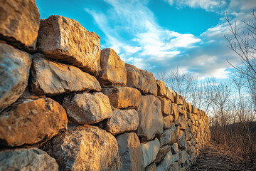 Serene Stone Wall Against Blue Sky