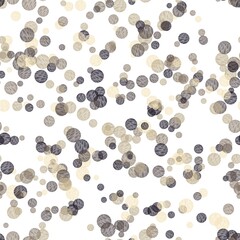 Gravel, ash, and eggshell color polka dot with texture on the white background. Seamless hand drawn pattern.