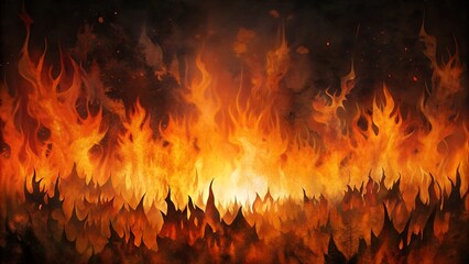Fiery flames against black background