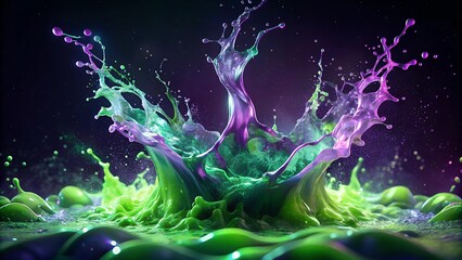 Neon liquid splash in dark background.